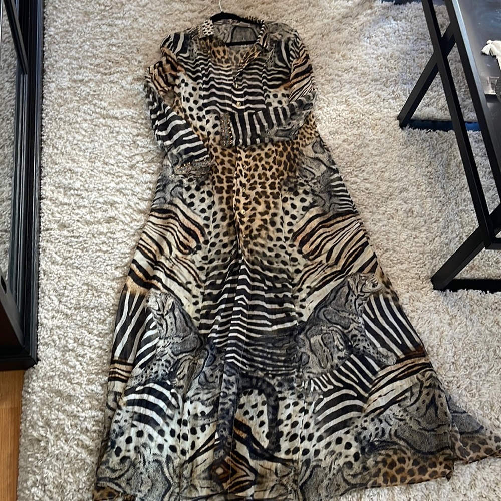 COPY - Embellished animal print long sleeve cover up dress by Camilla